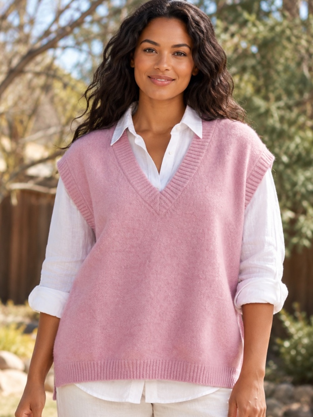 H&M Pink V-Neck Sleeveless Sweater